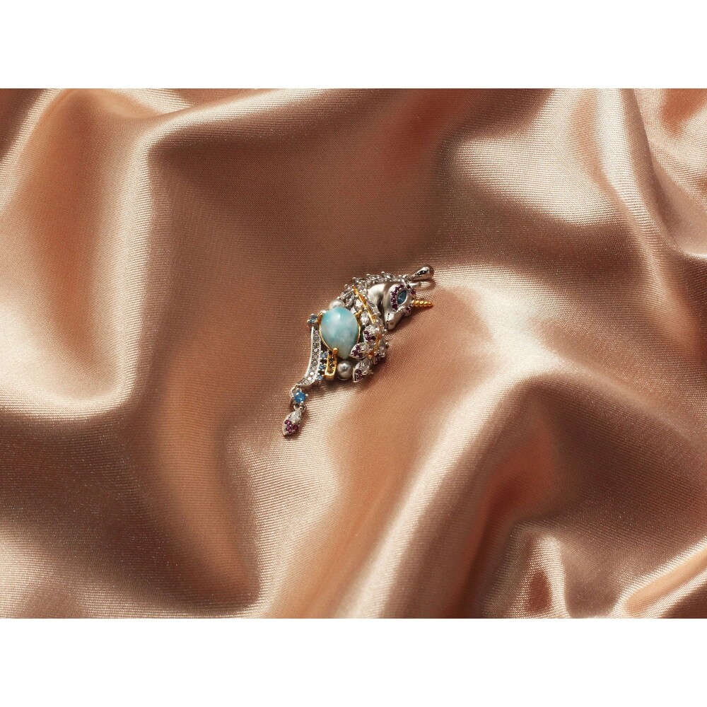 925 Sterling Silver UNICORN NECKLACE, LARIMAR Necklace, Unique Larimar Necklace